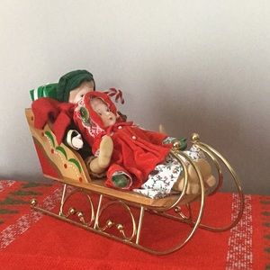 Vintage Christmas Around The World Musical Sleigh With Porcelain Children